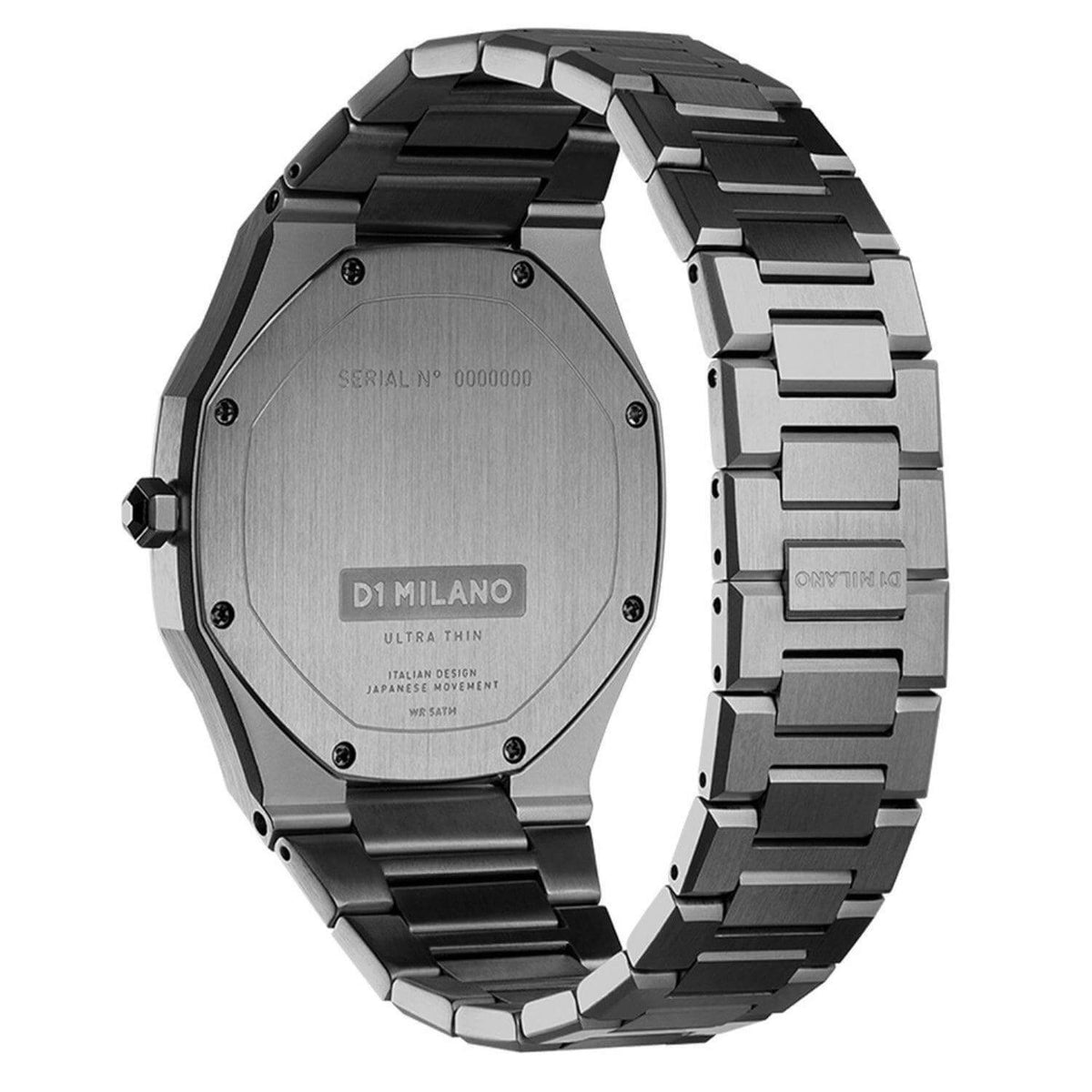 Ρολόι D1 Milano Ultra Thin D1-UTBJ15 Gun Metal με ανθρακί ατσάλινο μπρασελέ, μαύρο καντράν και οκτάγωνο στεφάνι με διάμετρο στα 40mm αδιάβροχο στις 5ΑΤΜ-50Μ.