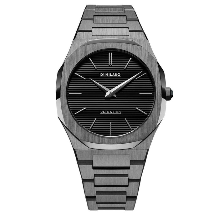 Ρολόι D1 Milano Ultra Thin D1-UTBJ15 Gun Metal με ανθρακί ατσάλινο μπρασελέ, μαύρο καντράν και οκτάγωνο στεφάνι με διάμετρο στα 40mm αδιάβροχο στις 5ΑΤΜ-50Μ.
