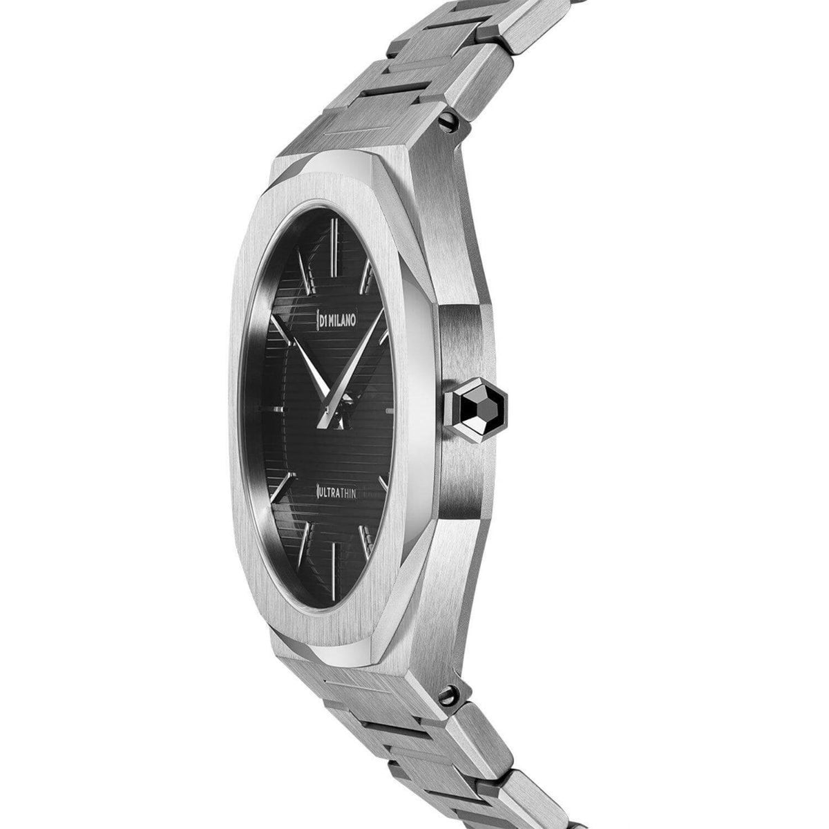 Ρολόι D1 Milano Ultra Thin D1-UTBJ14 Silver με ασημί ατσάλινο μπρασελέ, μαύρο ριγέ καντράν και οκτάγωνο στεφάνι με διάμετρο στα 40mm αδιάβροχο στις 5ΑΤΜ-50Μ.