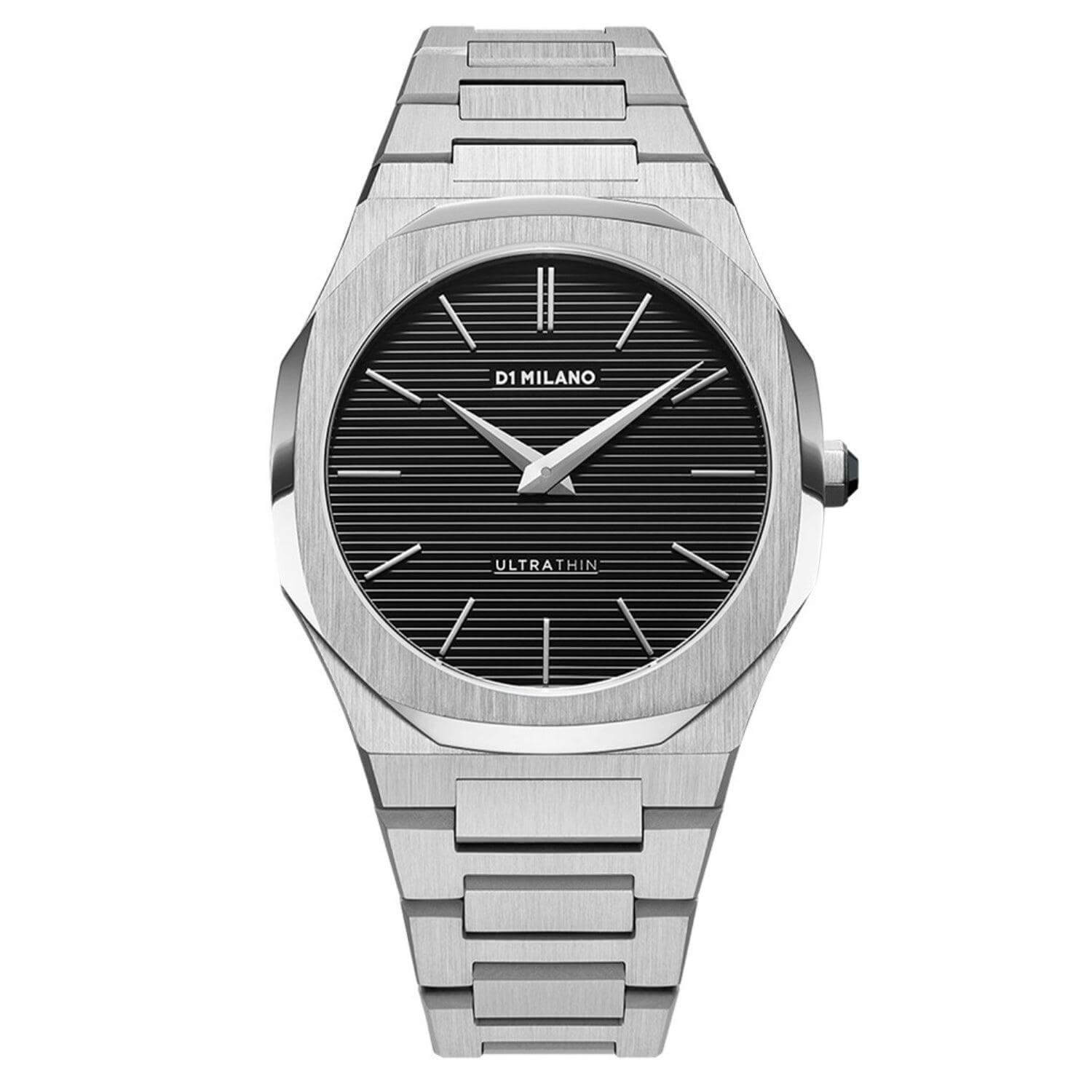 Ρολόι D1 Milano Ultra Thin D1-UTBJ14 Silver με ασημί ατσάλινο μπρασελέ, μαύρο ριγέ καντράν και οκτάγωνο στεφάνι με διάμετρο στα 40mm αδιάβροχο στις 5ΑΤΜ-50Μ.