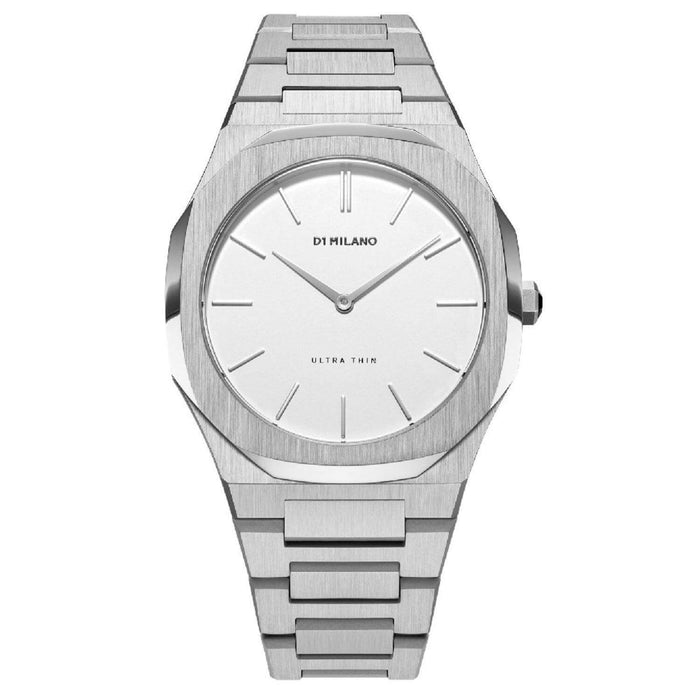 Ρολόι D1 Milano Silver Ultra Thin D1-UTBL με ασημί ατσάλινο μπρασελέ, ασημί καντράν και οκτάγωνο στεφάνι με διάμετρο στα 38mm αδιάβροχο στις 5ΑΤΜ-50Μ.