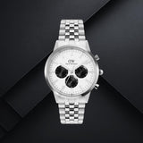 Daniel Wellington DW00100872 ανδρικό ρολόι με ασημί ατσάλινο μπρασελέ, λευκό καντράν διαμέτρου 42mm και μαύρες λεπτομέρειες.