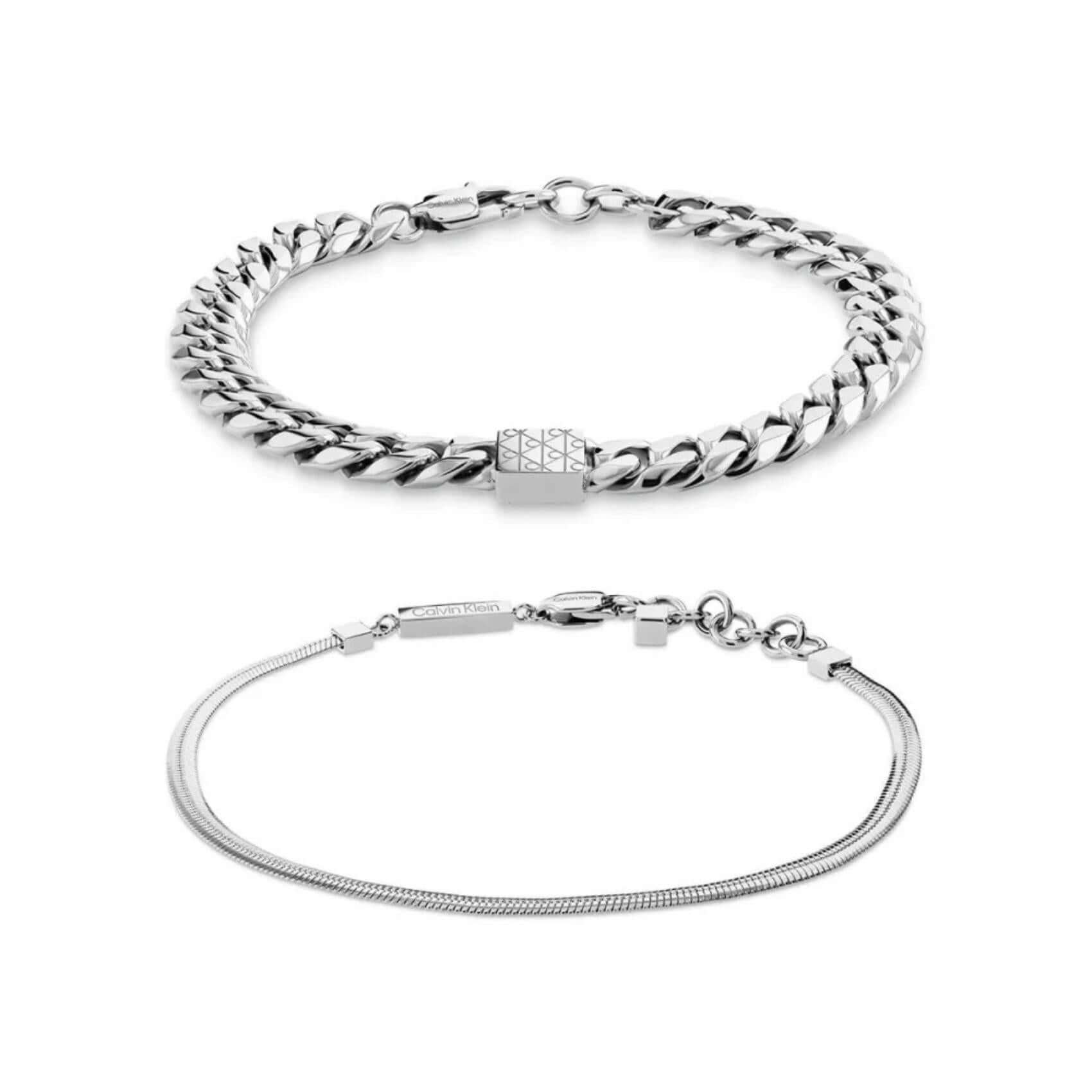 Διπλό ανδρικό βραχιόλι Calvin Klein 35100091 από ατσάλι σε ασημί χρώμα με μέγιστο μήκος 19.5cm.