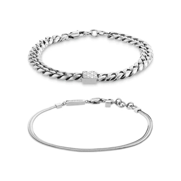 Διπλό ανδρικό βραχιόλι Calvin Klein 35100091 από ατσάλι σε ασημί χρώμα με μέγιστο μήκος 19.5cm.