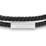 Διπλό βραχιόλι Calvin Klein 35100017 δερμάτινο μαύρο με ασημί κούμπωμα.