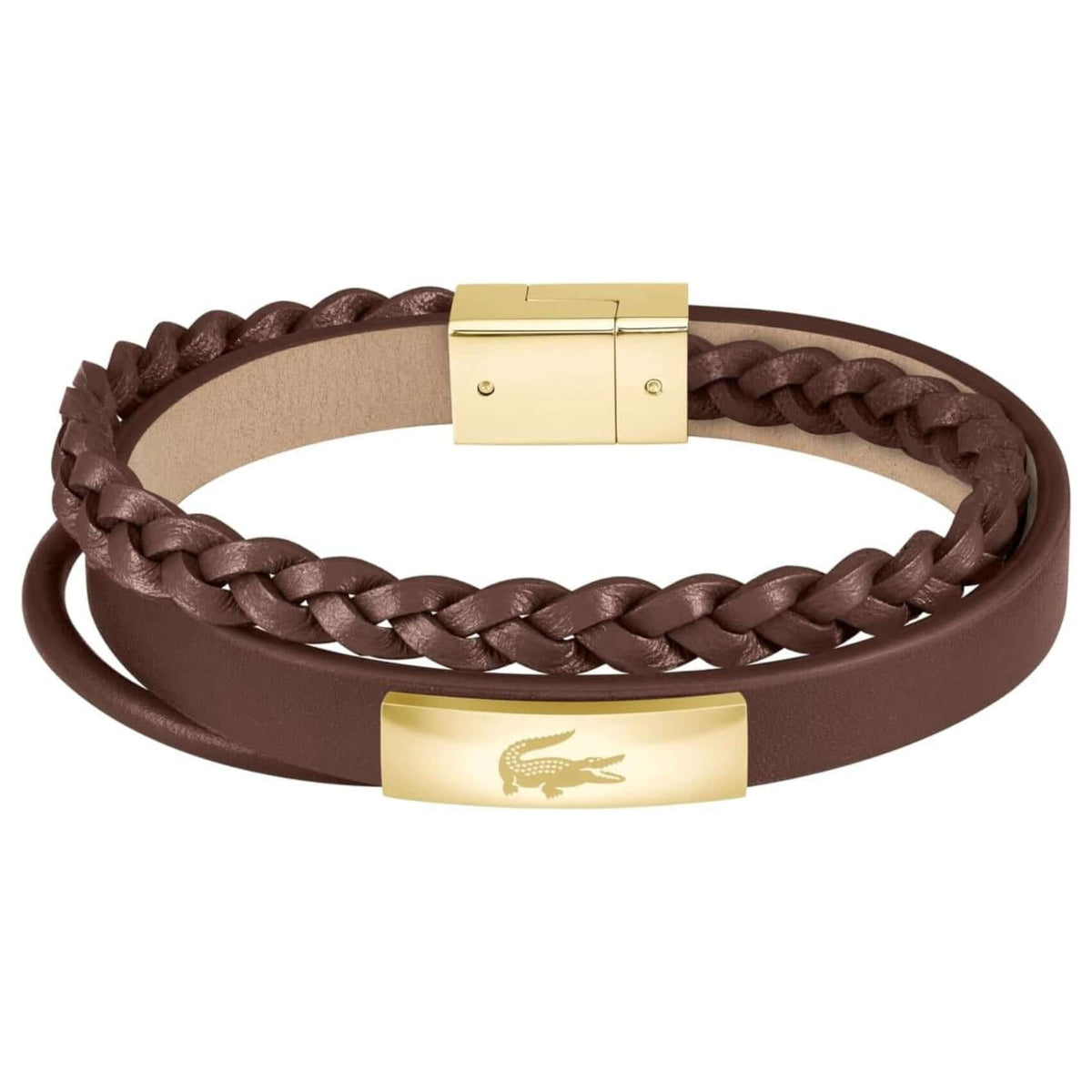 Διπλό βραχιόλι Lacoste 2040317 δερμάτινο καφέ με χρυσές λεπτομέρειες.