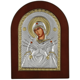 Εικόνα Παναγία Επτάσπαθη με περίγραμμα κατασκευασμένο από ξύλο και ανάγλυφο εικόνισμα από ασήμι 925
