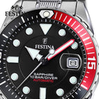Ρολόι Festina Diver F20480/4 Αυτόματο Με Ασημί Μπρασελέ & Κόκκινο Στεφάνι