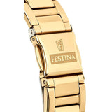 Γυναικείο ρολόι Festina Boyfriend F20400/1 χρονογράφος με χρυσό ατσάλινο μπρασελέ, άσπρο καντραν με διαμάντι, μηχανισμό μπαταρίας με ένδειξη ημερομηνίας, στρογγυλό στεφάνι με διάμετρο 38mm αδιάβροχο στις 5ΑΤΜ-50Μ.