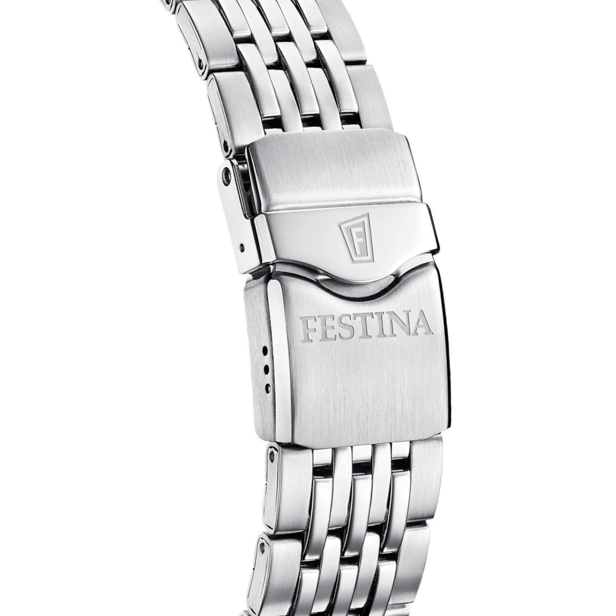 Καταδυτικό ρολόι Festina Diver F20661/1 με ένδειξη μερομηνίας/ημέρας, ασημί μπρασελέ, μπλε καντράν και στεφάνι διαμέτρου 45mm.