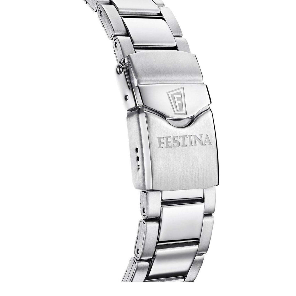 Καταδυτικό ρολόι Festina Diver Proffesional F20663/3 με ασημί μπρασελέ, μαύρο καντραν με ένδειξη ημερομηνίας, στεγανότητα 20 ATM και κάσα με διάμετρο 45,7m.