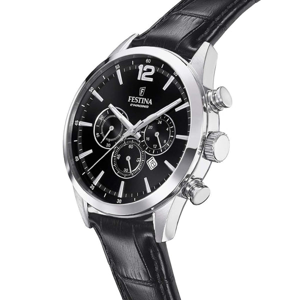 Ρολόι Festina F20542/5 Χρονογράφος Με Μαύρο Δερμάτινο Λουράκι