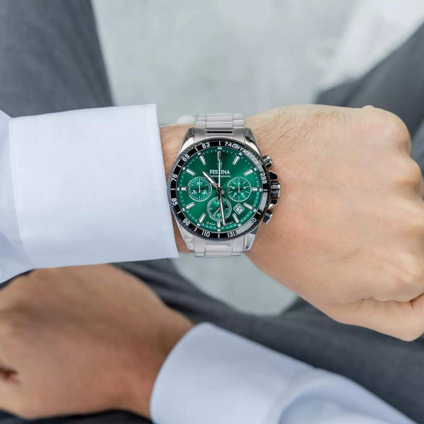 Ρολόι Festina F20560/4 Χρονογράφος Με Ασημί Μπρασελέ & Πράσινο Καντράν