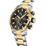 Ανδρικό ρολόι χρονογράφος Festina F20562/4 με δίχρωμο ασημί-χρυσό μπρασελέ και μαύρο καντράν διαμέτρου 45mm με ημερομηνία-κοντινό.