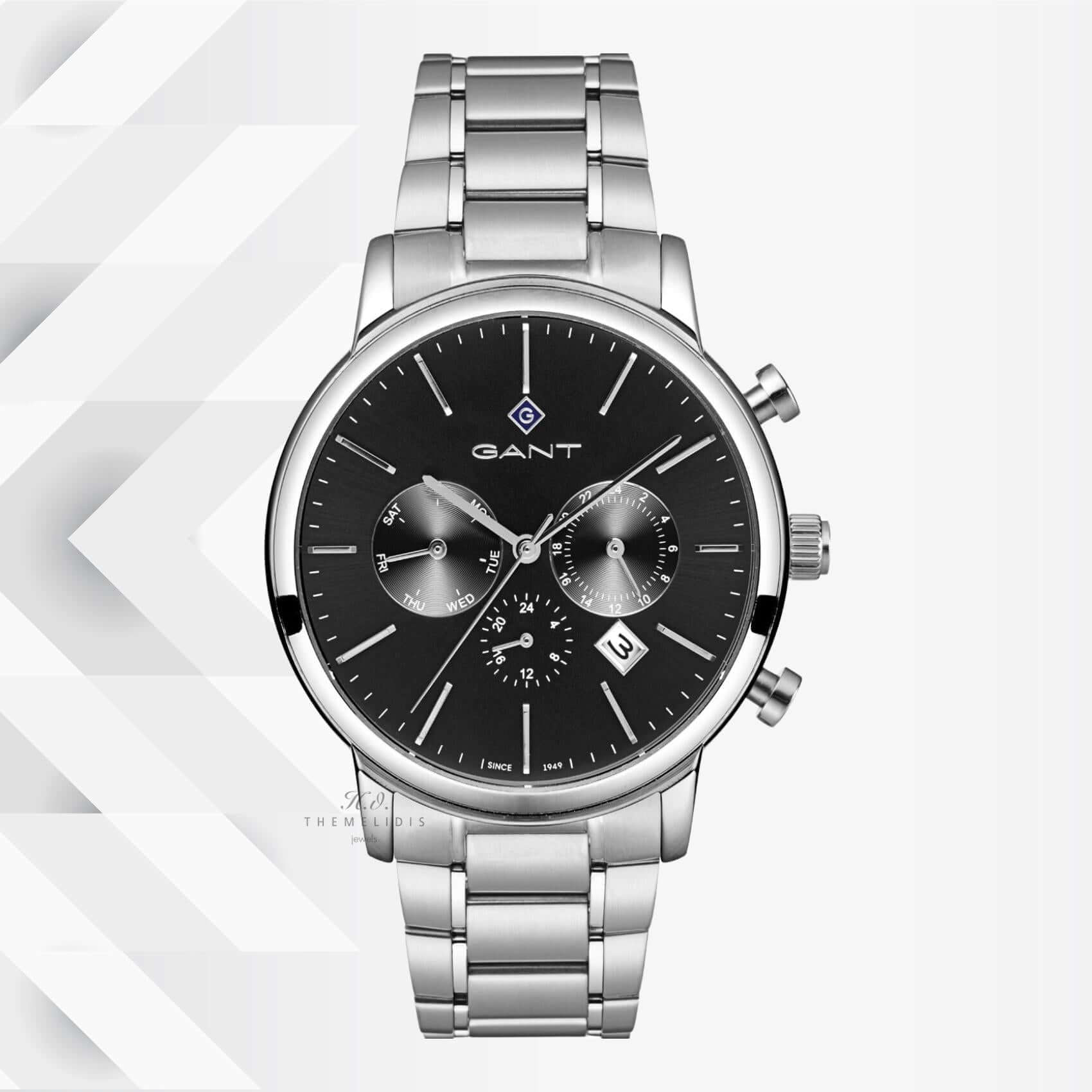 Ρολόι Gant Cleveland G132001 χρονογράφος με ασημί ατσάλινο μπρασελέ και μαύρο καντράν διαμέτρου 43.5mm.