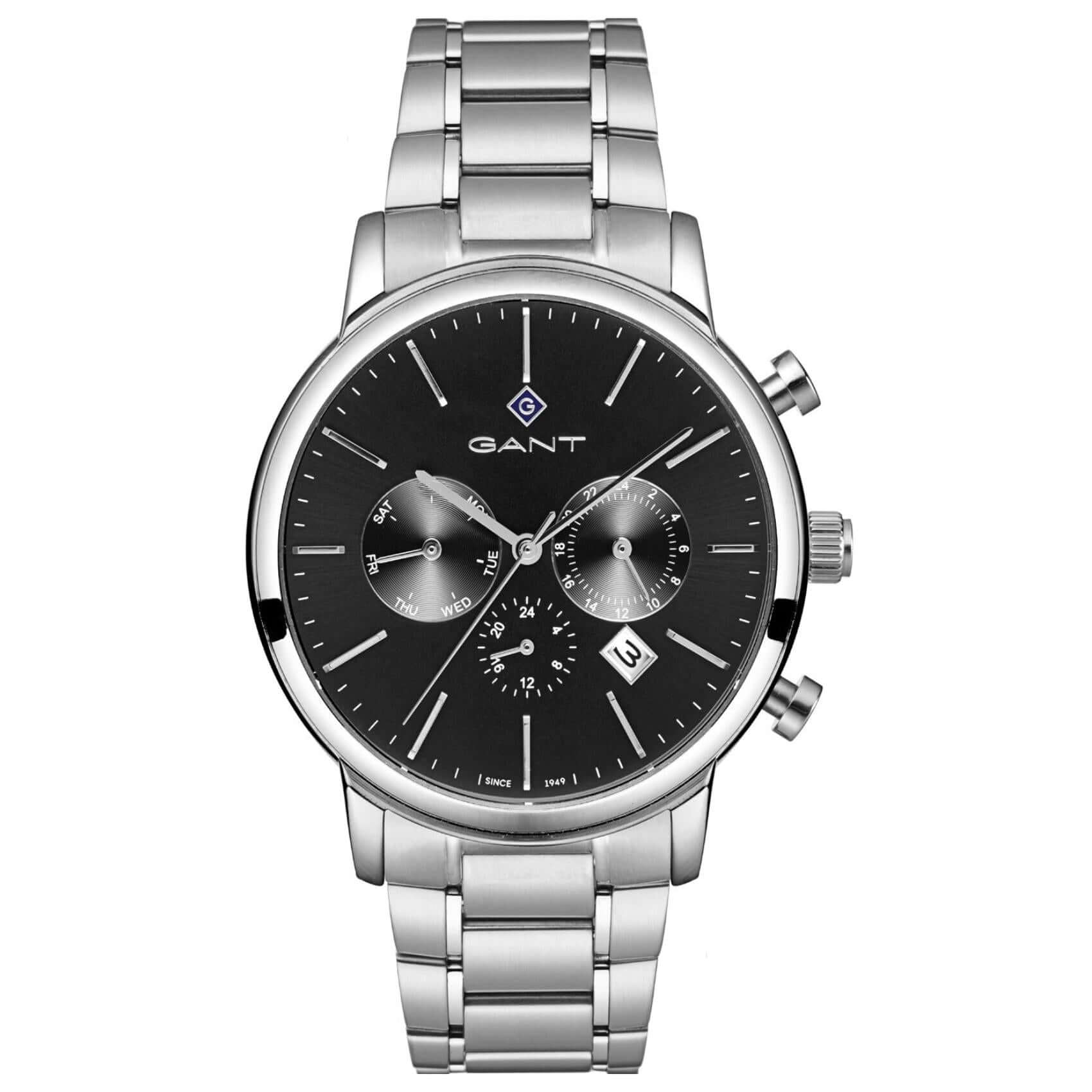 Ρολόι Gant Cleveland G132001 χρονογράφος με ασημί ατσάλινο μπρασελέ και μαύρο καντράν διαμέτρου 43.5mm.