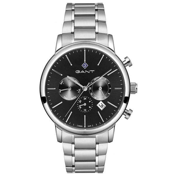 Ρολόι Gant Cleveland G132001 χρονογράφος με ασημί ατσάλινο μπρασελέ και μαύρο καντράν διαμέτρου 43.5mm.
