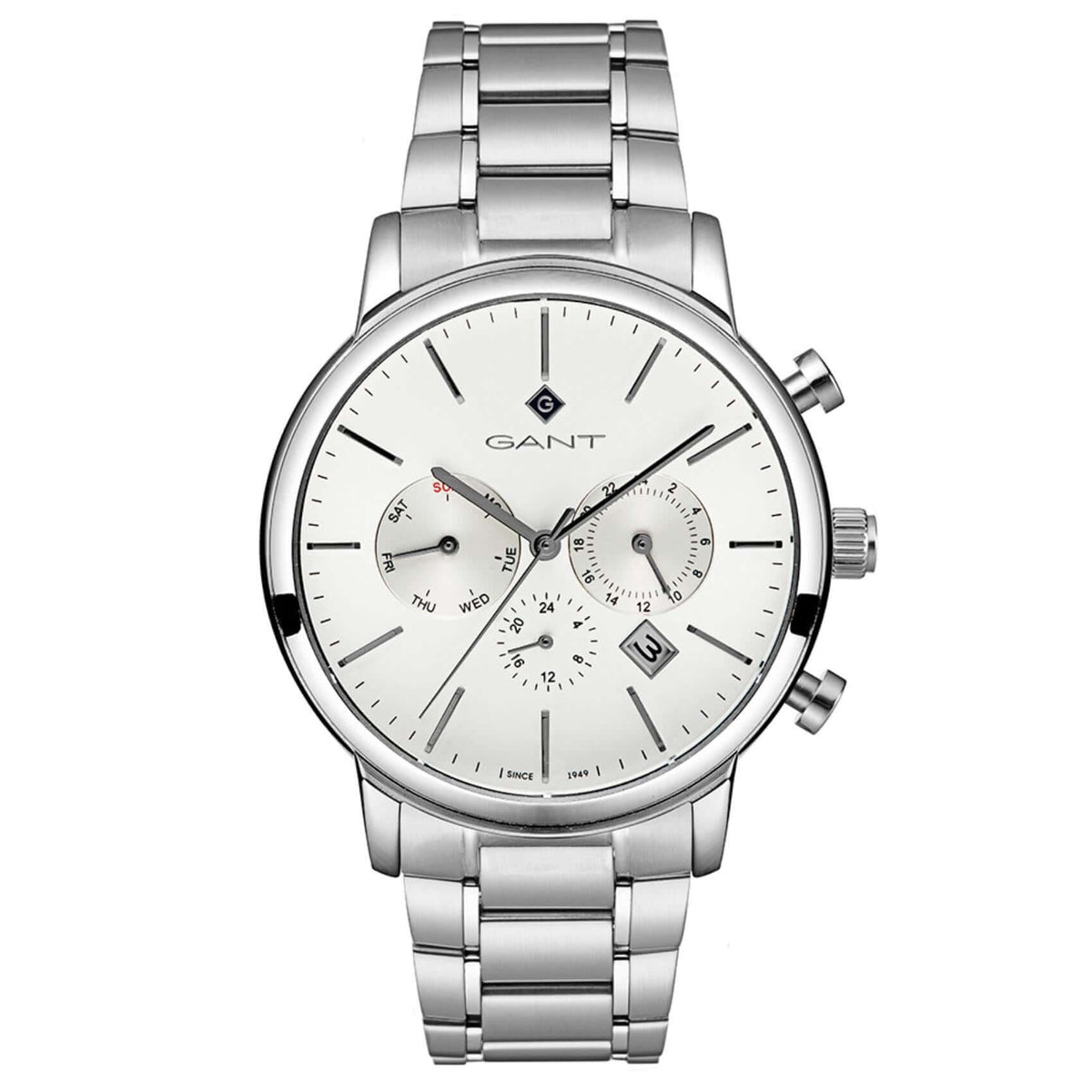 Ρολόι Gant Cleveland G132002 χρονογράφος με ασημί ατσάλινο μπρασελέ και άασπρο καντράν διαμέτρου 43.5mm.