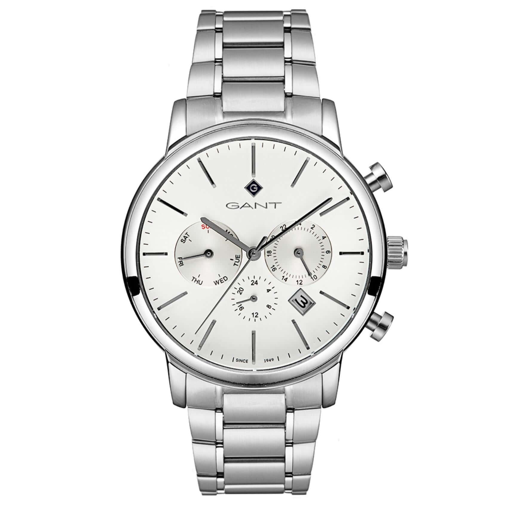 Ρολόι Gant Cleveland G132002 χρονογράφος με ασημί ατσάλινο μπρασελέ και άασπρο καντράν διαμέτρου 43.5mm.
