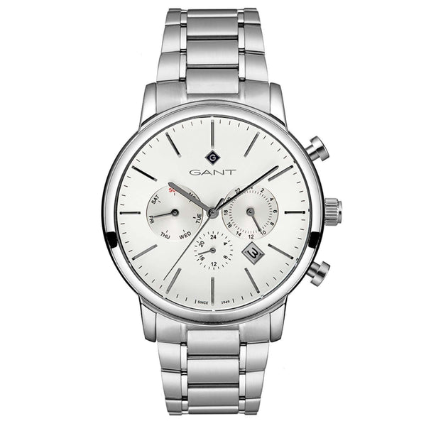 Ρολόι Gant Cleveland G132002 χρονογράφος με ασημί ατσάλινο μπρασελέ και άασπρο καντράν διαμέτρου 43.5mm.