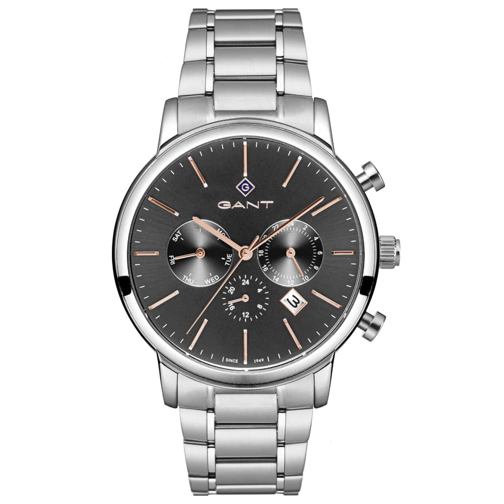 Ρολόι Gant Cleveland G132003 χρονογράφος με ασημί ατσάλινο μπρασελέ και γκρι καντράν διαμέτρου 43.5mm.