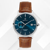 Ρολόι Gant East Hill G165020 με καφέ δερμάτινο λουράκι και μπλε καντράν διαμέτρου 43mm.