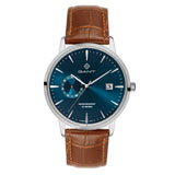 Ρολόι Gant East Hill G165020 με καφέ δερμάτινο λουράκι και μπλε καντράν διαμέτρου 43mm.