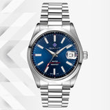 Ρολόι Gant Eastham G161020 με ασημί ατσάλινο μπρασελέ και μπλε καντραν διαμέτρου 42mm αδιάβροχο στις 10ΑΤΜ-100Μ.