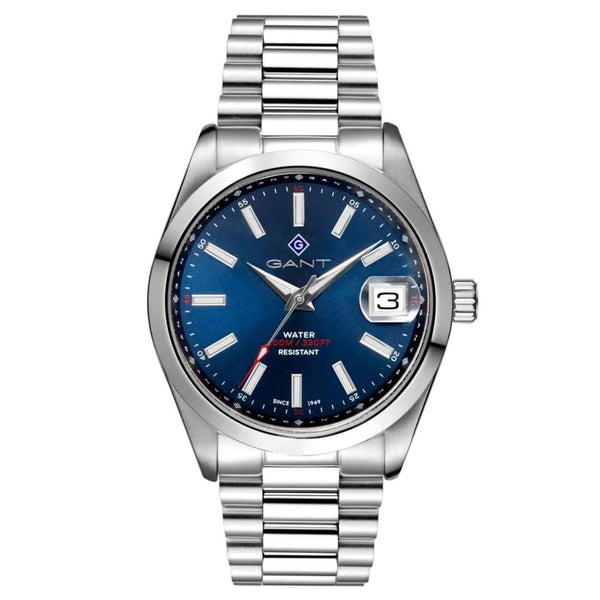 Ρολόι Gant Eastham G161020 με ασημί ατσάλινο μπρασελέ και μπλε καντραν διαμέτρου 42mm αδιάβροχο στις 10ΑΤΜ-100Μ.