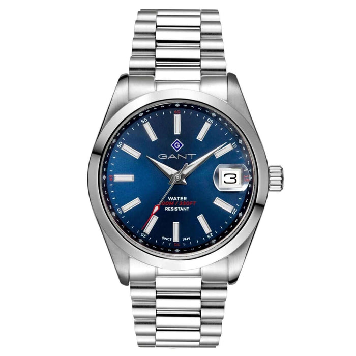 Ρολόι Gant Eastham G161020 με ασημί ατσάλινο μπρασελέ και μπλε καντραν διαμέτρου 42mm αδιάβροχο στις 10ΑΤΜ-100Μ.