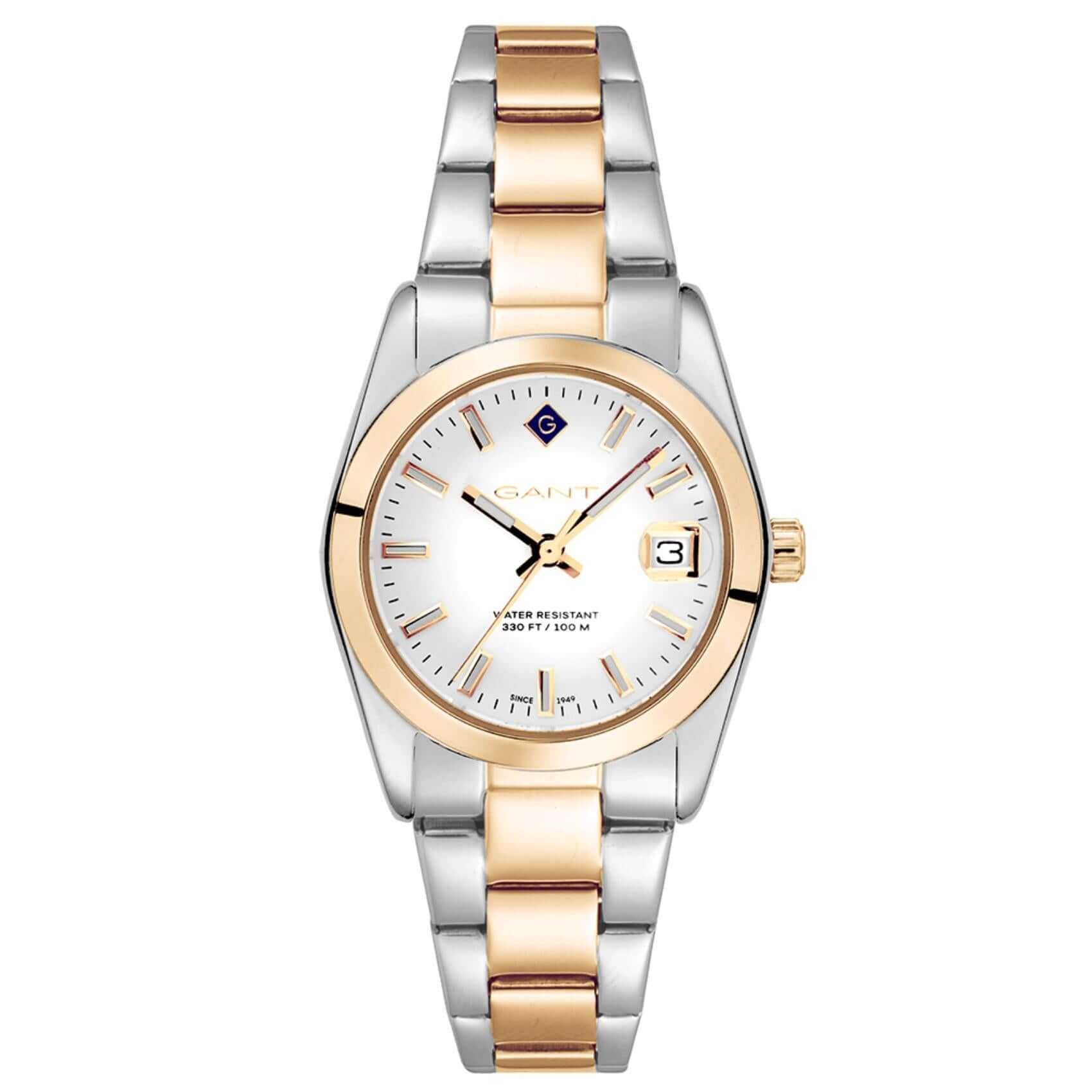 Ρολόι Gant Everett Mini G186002 με δίχρωμο ασημί-χρυσό ατσάλινο μπρασελέ και άσπρο καντράν διαμέτρου 28mm.