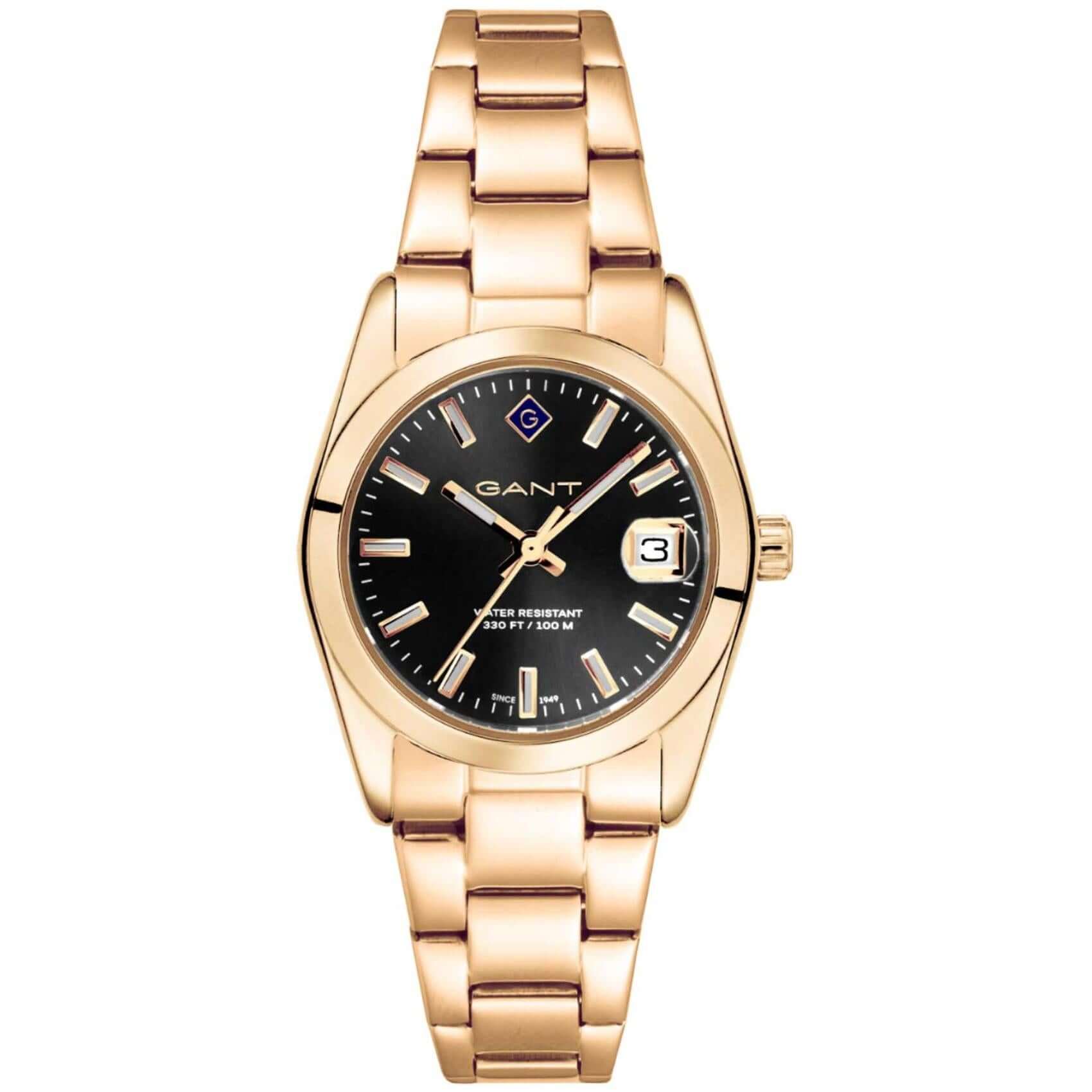 Ρολόι Gant Everett Mini G186007 με χρυσό ατσάλινο μπρασελέ και μαύρο καντράν διαμέτρου 28mm.