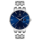 Ρολόι Gant Park Hill III G105004 με ασημί ατσάλινο μπρασελέ και μπλε καντράν διαμέτρου 41.5 mm με ασημί δείκτες και ημερομηνία.
