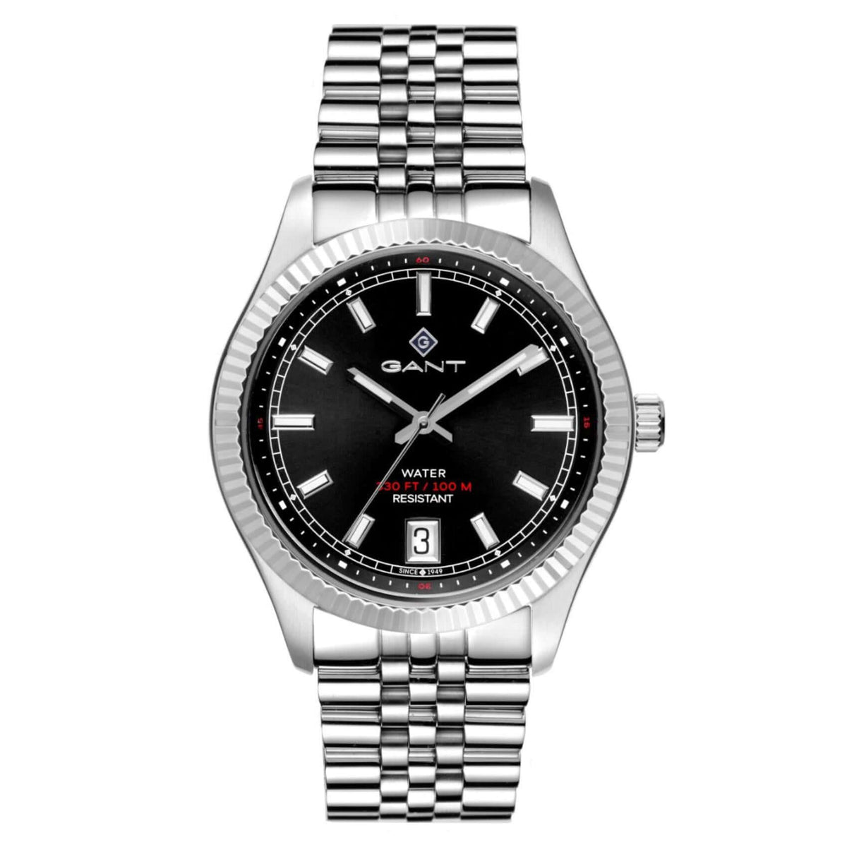 Ρολόι Gant Sussex 44 G166001 με ασημί ατσάλινο μπρασελέ και μαύρο καντράν διαμέτρου 43.5mm.