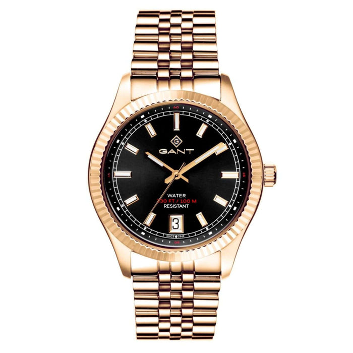 Αντρικό ρολόι Gant Sussex 44 G166004 με χρυσό ατσάλινο μπρασελέ και μαύρο καντράν διαμέτρου 43.5mm.