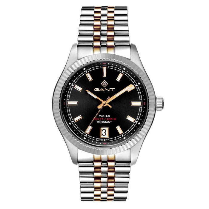 Αντρικό ρολόι Gant Sussex 44 G166009 με δίχρωμο ασημί-χρυσό ατσάλινο μπρασελέ με μαύρο καντράν διαμέτρου 43.5mm.