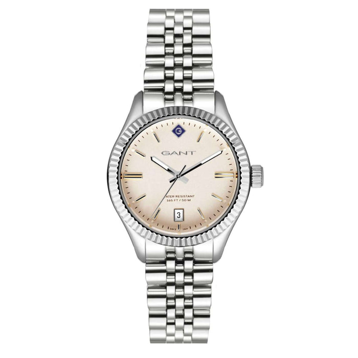 Ρολόι Gant Sussex G136006 με ασημί ατσάλινο μπρασελέ και μπεζ καντράν διαμέτρου 34mm.