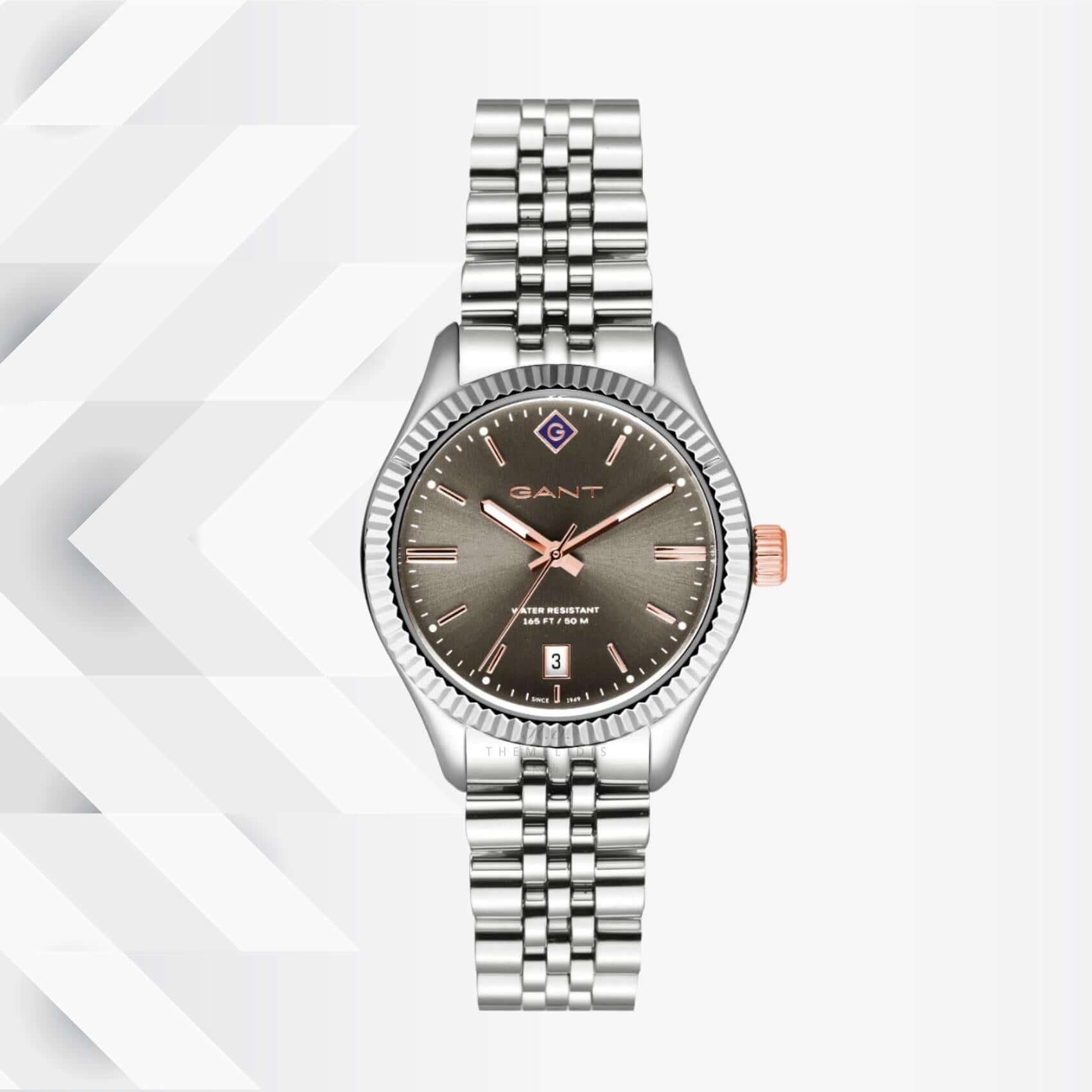 Ρολόι Gant Sussex G136007 με ασημί ατσάλινο μπρασελέ και γκρι καντράν διαμέτρου 34mm.