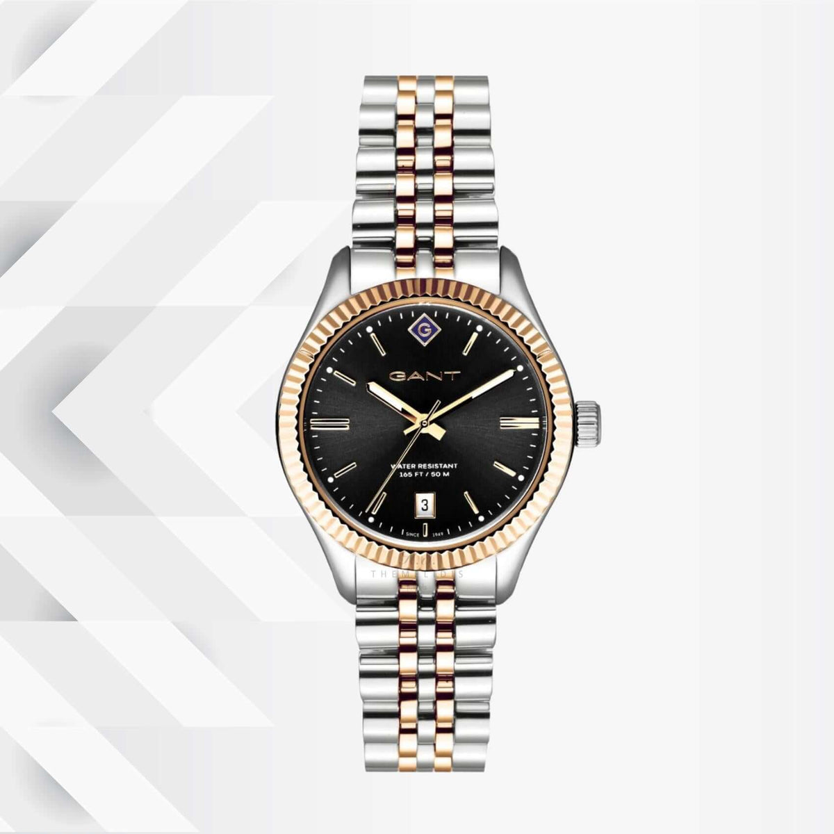 Ρολόι Gant Sussex G136010 με δίχρωμο ασημί-χρυσό ατσάλινο μπρασελέ και άσπρο καντράν διαμέτρου 34mm.