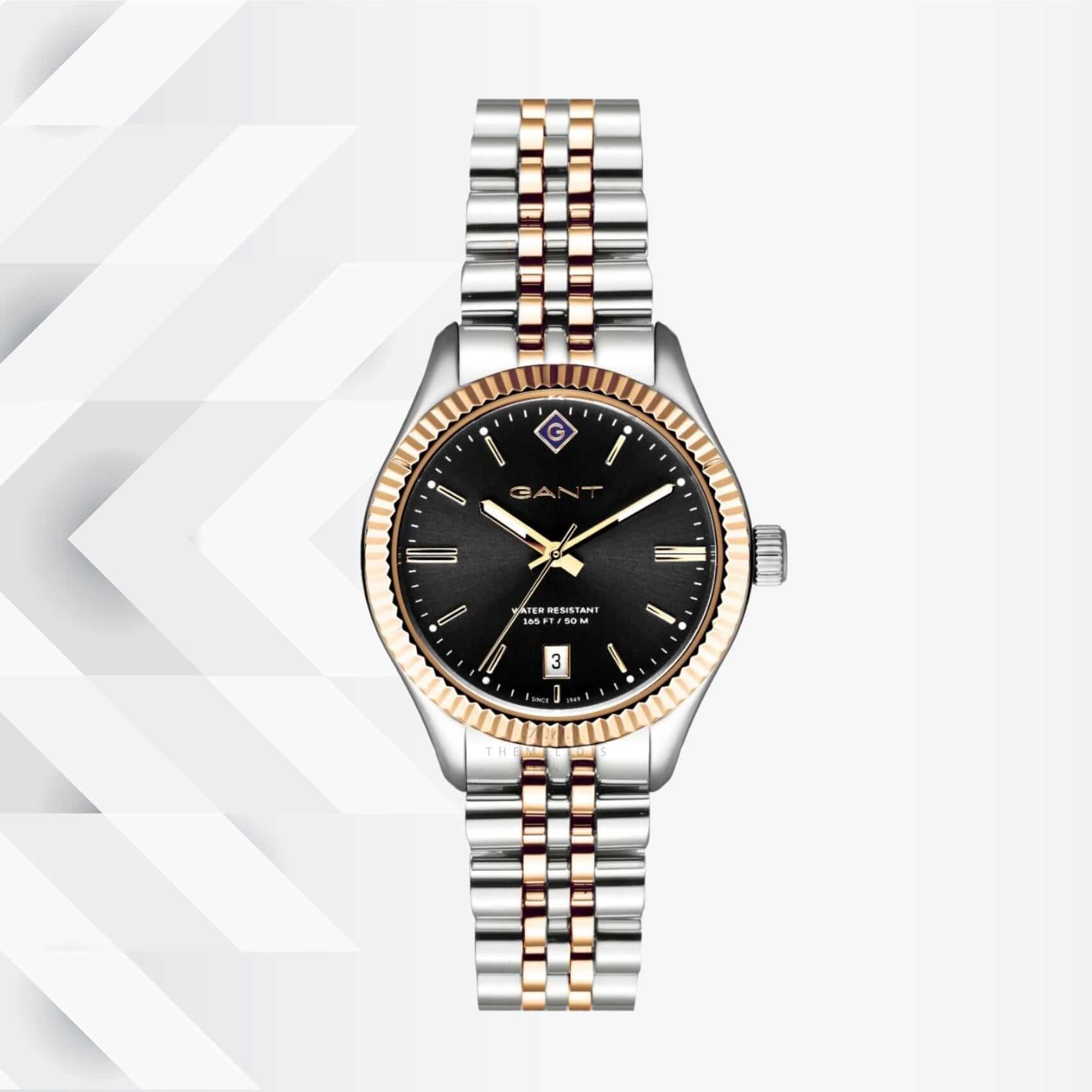 Ρολόι Gant Sussex G136010 με δίχρωμο ασημί-χρυσό ατσάλινο μπρασελέ και άσπρο καντράν διαμέτρου 34mm.