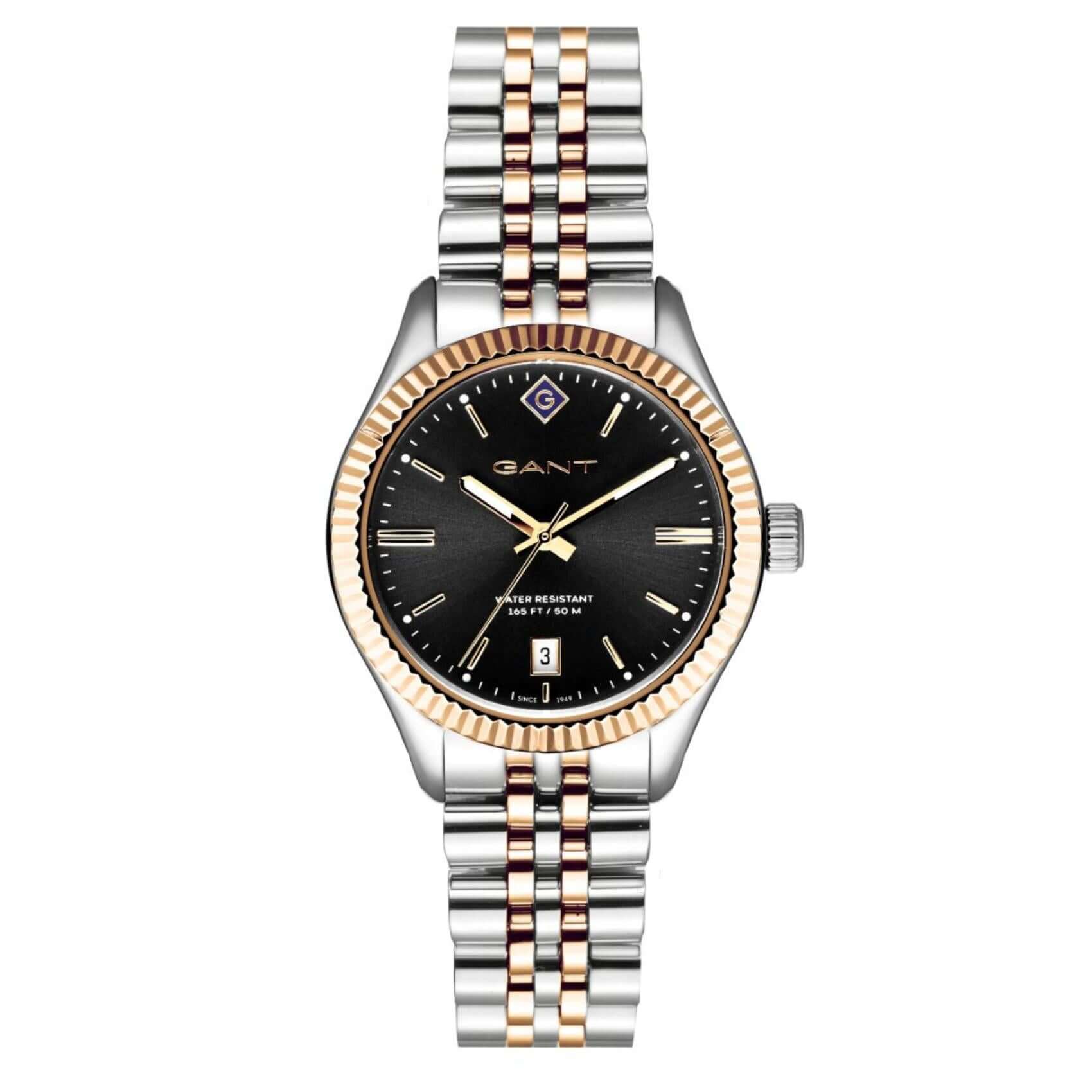 Ρολόι Gant Sussex G136010 με δίχρωμο ασημί-χρυσό ατσάλινο μπρασελέ και άσπρο καντράν διαμέτρου 34mm.