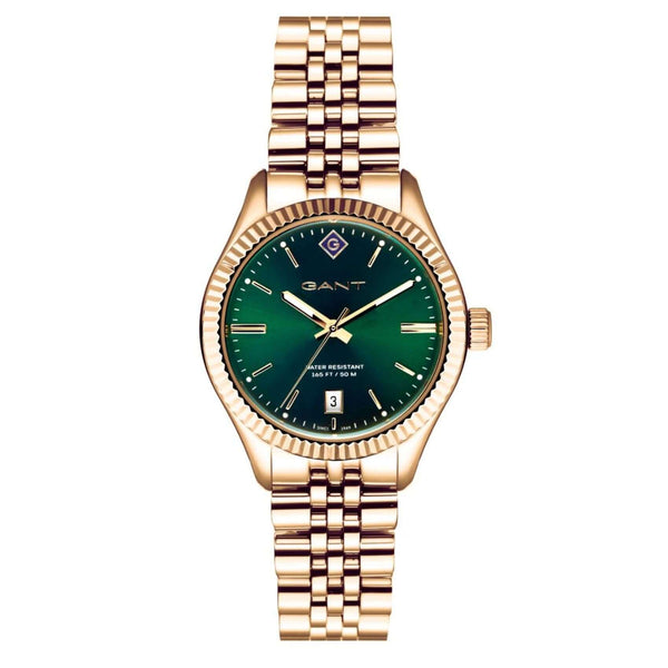 Ρολόι Gant Sussex G136011 με χρυσό ατσάλινο μπρασελέ και πράσινο καντράν διαμέτρου 34mm.