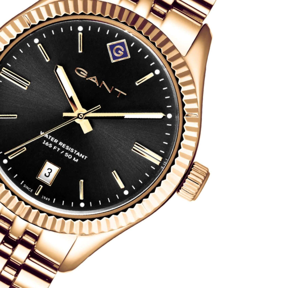 Ρολόι Gant Sussex G136012 με χρυσό ατσάλινο μπρασελέ και μαύρο καντράν διαμέτρου 34mm.