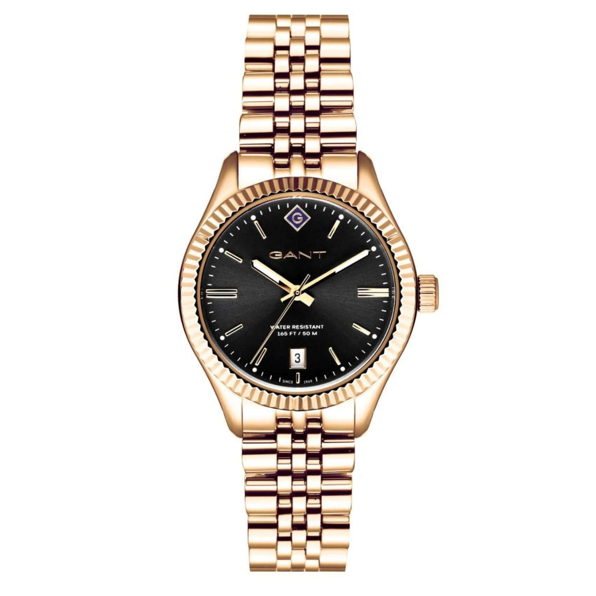 Ρολόι Gant Sussex G136012 με χρυσό ατσάλινο μπρασελέ και μαύρο καντράν διαμέτρου 34mm.