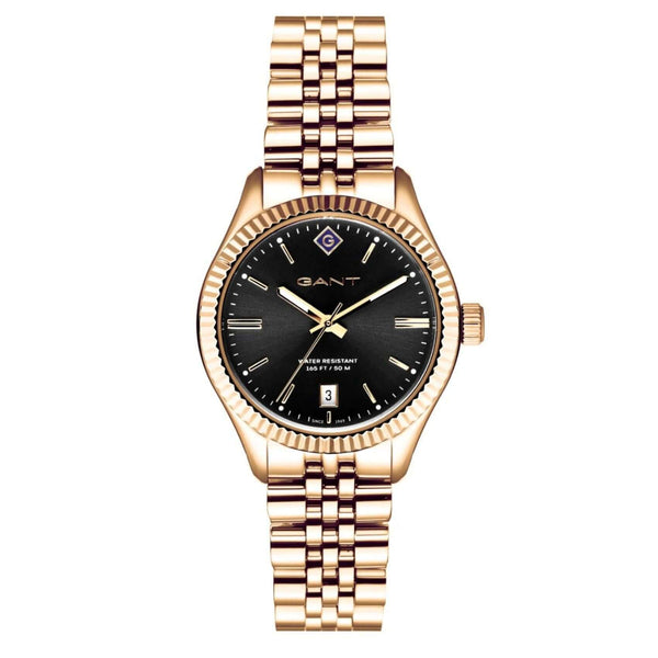 Ρολόι Gant Sussex G136012 με χρυσό ατσάλινο μπρασελέ και μαύρο καντράν διαμέτρου 34mm.
