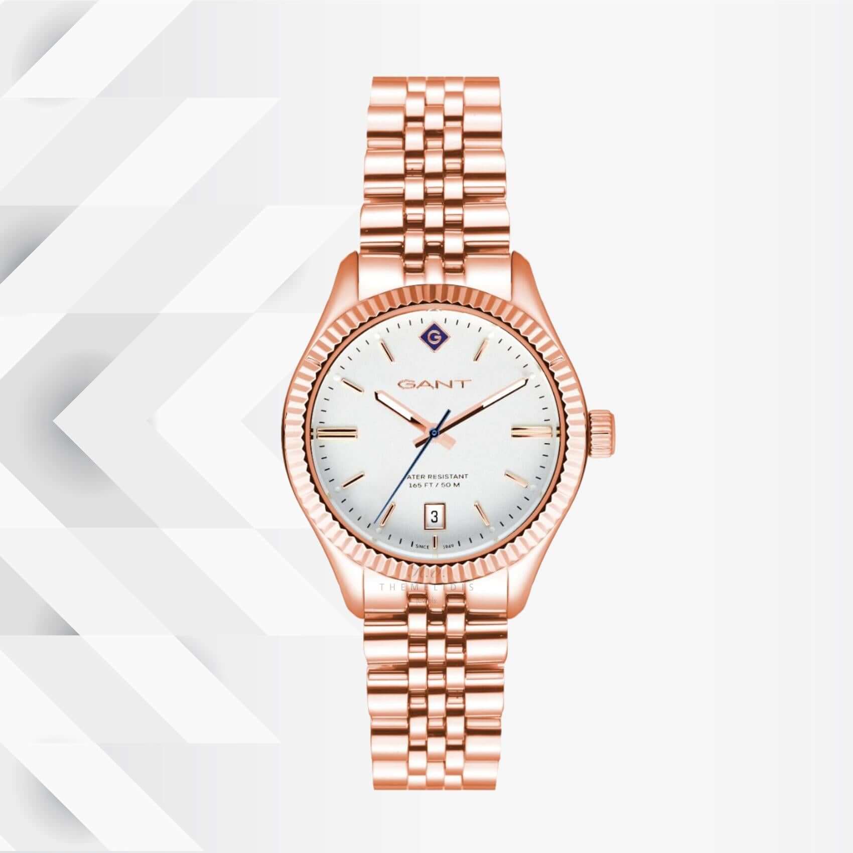Ρολόι Gant Sussex G136013 με ροζ χρυσό ατσάλινο μπρασελέ και άσπρο καντράν διαμέτρου 34mm.