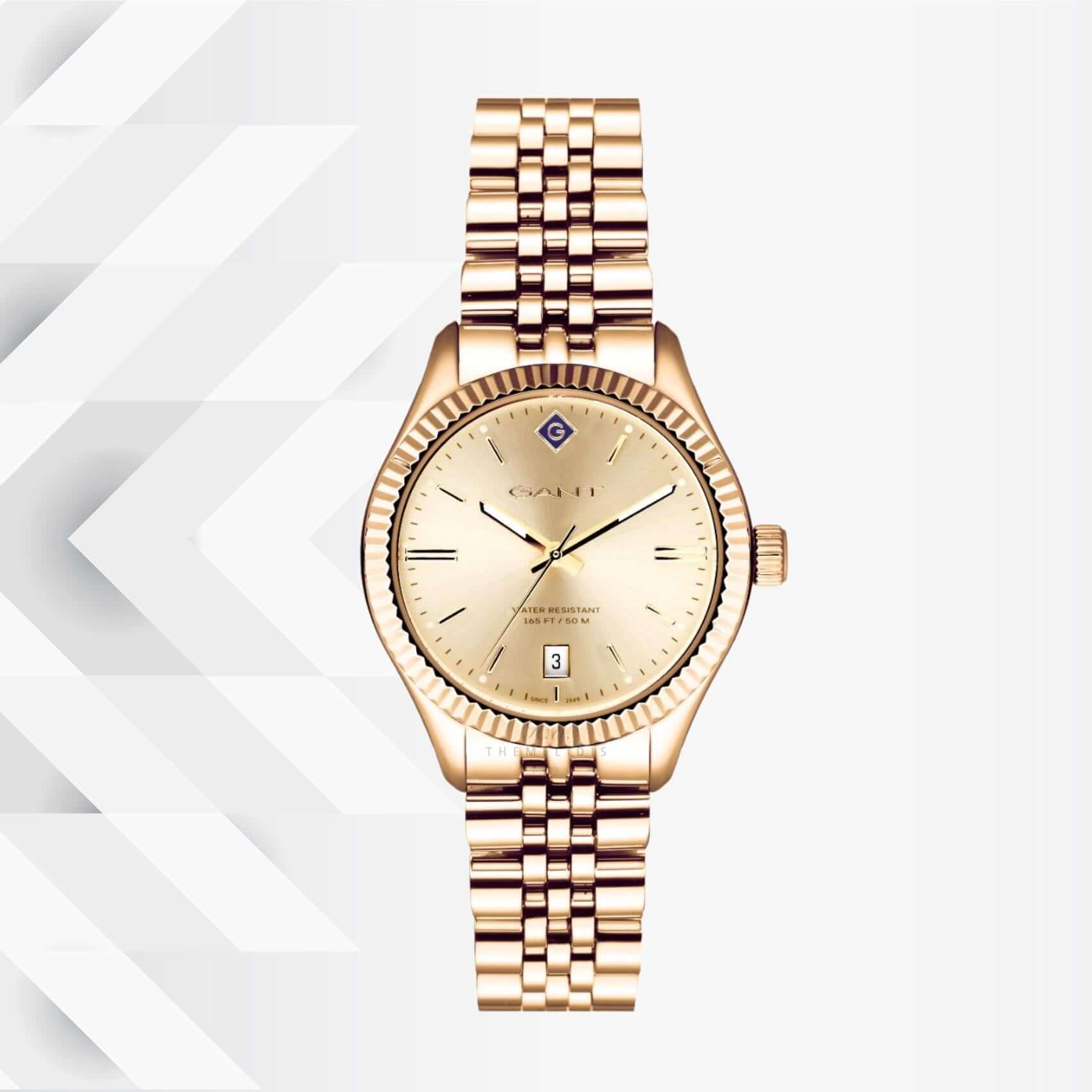 Ρολόι Gant Sussex G136015 με χρυσό ατσάλινο μπρασελέ και χρυσό καντράν διαμέτρου 34mm.