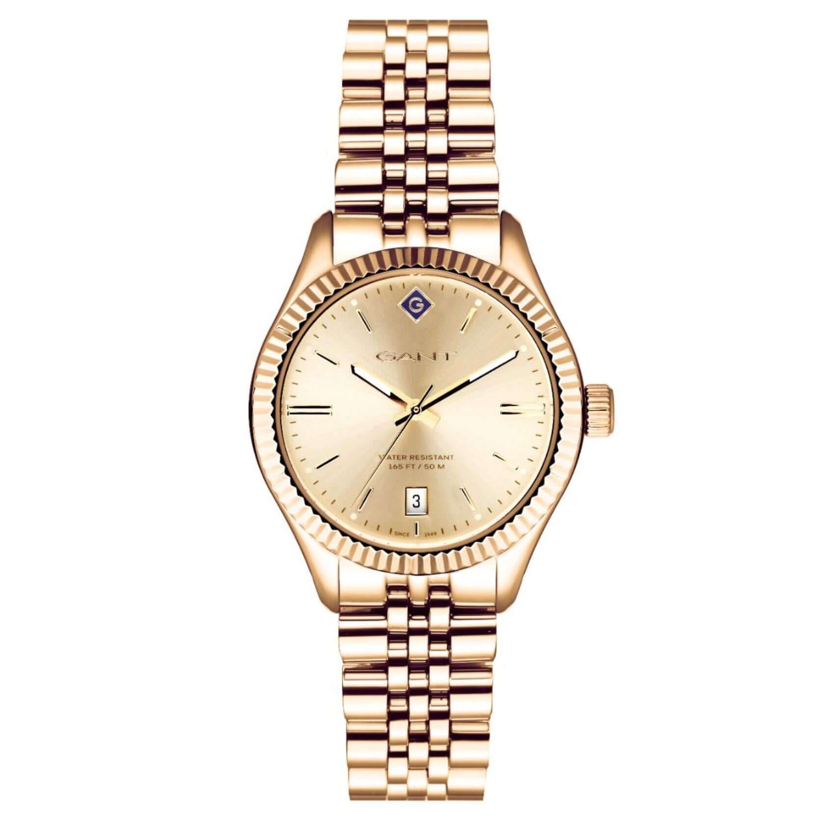 Ρολόι Gant Sussex G136015 με χρυσό ατσάλινο μπρασελέ και χρυσό καντράν διαμέτρου 34mm.