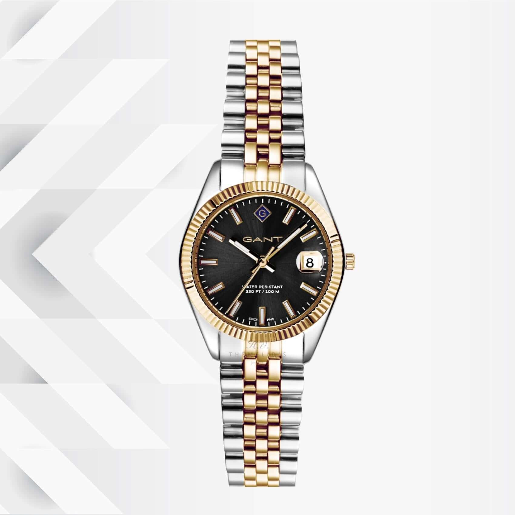 Ρολόι Gant Sussex Mini G181005 με δίχρωμο ασημί-χρυσό ατσάλινο μπρασελέ και μαύρο καντράν διαμέτρου 28mm.