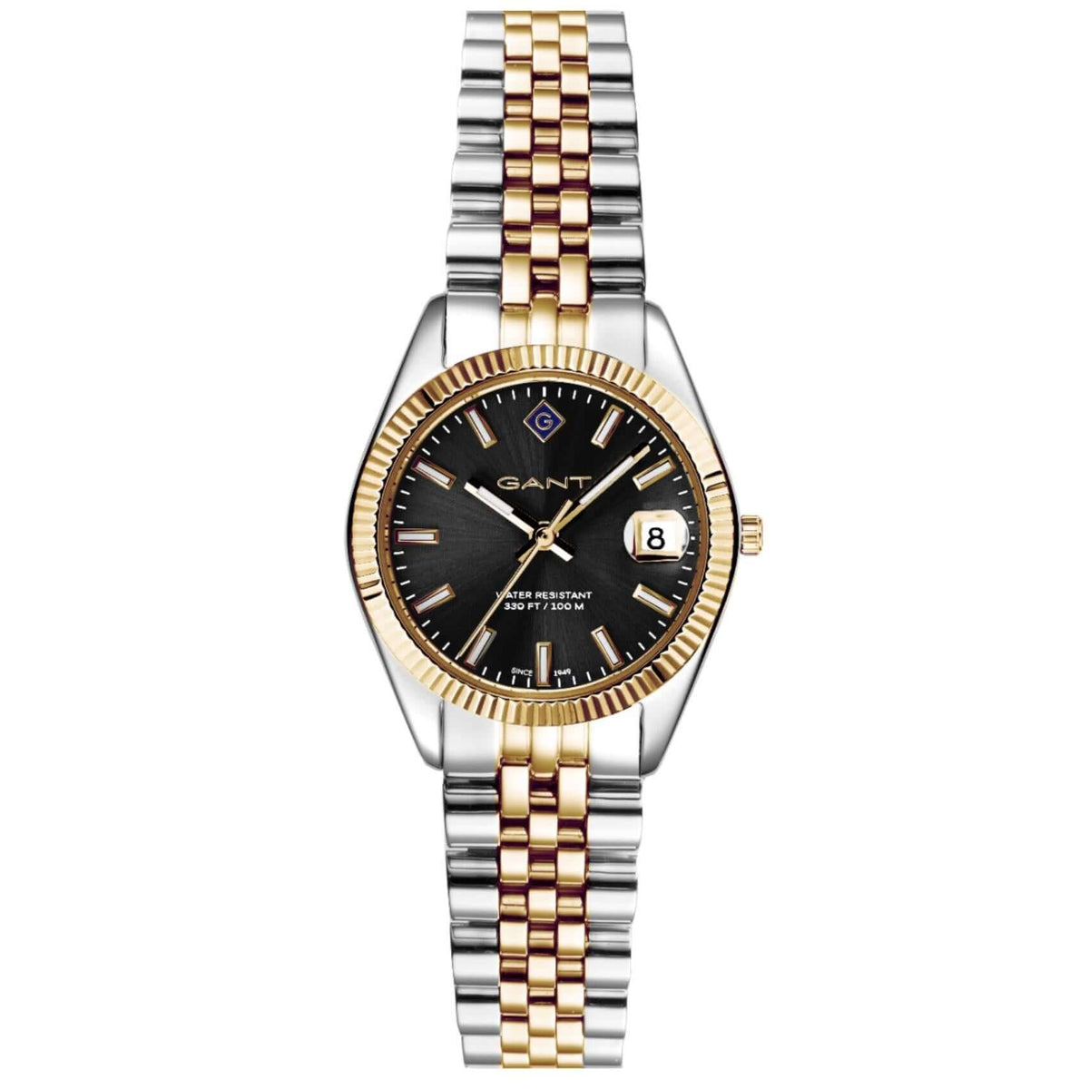 Ρολόι Gant Sussex Mini G181005 με δίχρωμο ασημί-χρυσό ατσάλινο μπρασελέ και μαύρο καντράν διαμέτρου 28mm.